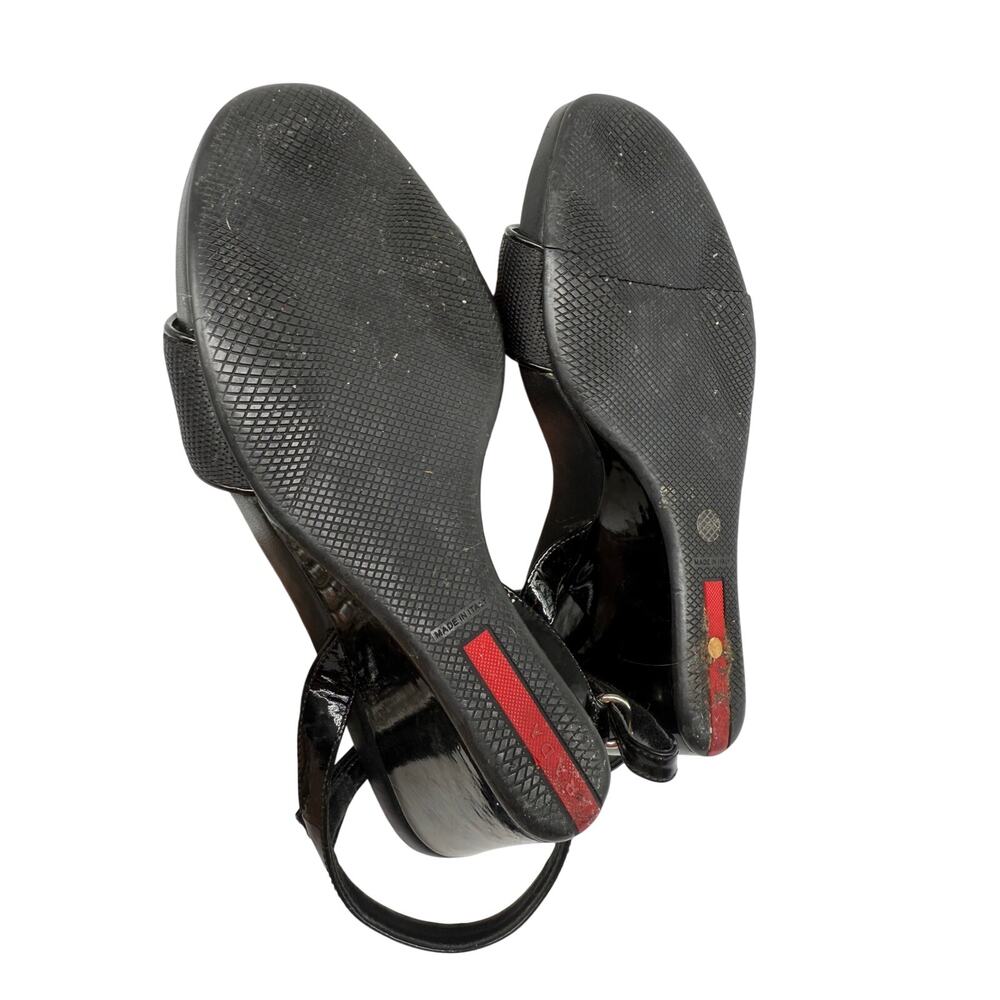 Prada Patent Leather Open Toe Ankle Strap Wedge Sandals Black Women's Size 36 - Picture 9 of 10
